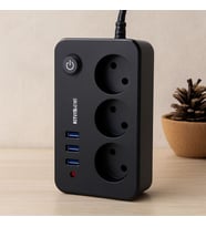 Anahtarlı Termal Korumalı 3'lü Priz + 3xUSB 2.1A 2m Uzatma Kablosu Siyah