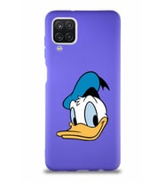 Samsung Galaxy A12 Soft Premier Kapak Donald Duck-B Tasarımlı Silikon Kılıf - Mor (Şeffaf)