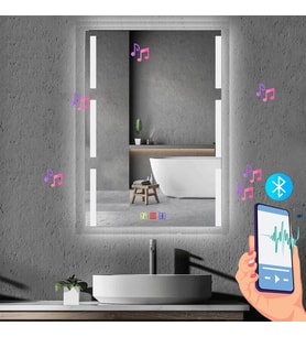 60x80(h) cm Bluetoothlu Buğu Çözücülü Dokunmatik Işıklı Kumlamalı Banyo Aynası
