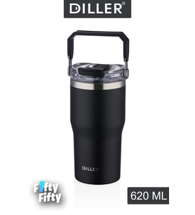 DILLER 620 ML Tek Kapak Çift Kullanım Pipetli/Pipetsiz Taşıma Kulplu Mug/Çelik Termos-FFDILLERD9168