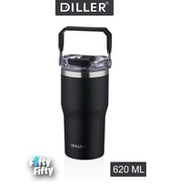 DILLER 620 ML Tek Kapak Çift Kullanım Pipetli/Pipetsiz Taşıma Kulplu Mug/Çelik Termos-FFDILLERD9168