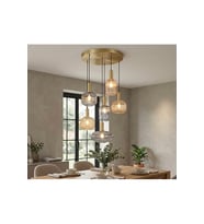 E27 ALTILI BAL CAM FÜME CAM TAVAN MASAÜSTÜ SARKIT AVİZE MAT ALTIN ESKİTME KAPLAMA 6 LI SALON AVİZESİ