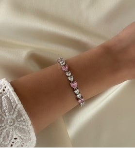 VIP Beyaz Pembe Taşlı Kalp Bileklik (Gümüş)