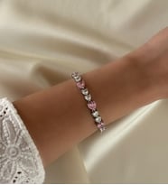 VIP Beyaz Pembe Taşlı Kalp Bileklik (Gümüş)