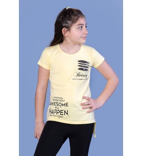Toontoy  Kız Çocuk T-Shirt Göğsü Lazer Kesim Taşlı (Sarı)