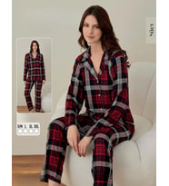 Boyraz Kadın Süet Boydan Düğmeli Pijama Takımı 02007 - 1 Adet (Kırmızı)
