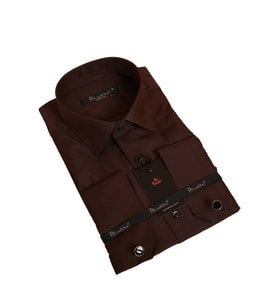 Kahverengi Dar Kesim Micro Kumaş Kol Düğmeli Slim Fit Erkek Gömlek - 201-11