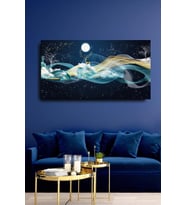 Dekoratif Soyut Altın Geyik Sürreal Kanvas Duvar Tablosu 120x60 cm
