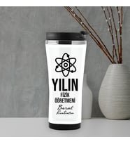 Yılın Fizik Öğretmeni İsme Özel Termos Mug (Beyaz)