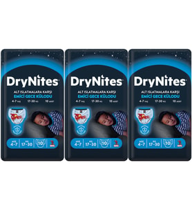 Drynites Emici Gece Külodu/Külot Bez Erkek 4-7 Yaş 17-30KG Small 30Adet 3PK*10 Alt Islatmalara Karşı