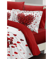 Çift Kişilik ( Lastikli Çarşaflı ) %100 Pamuk Saten Nevresim Takımı Red Love