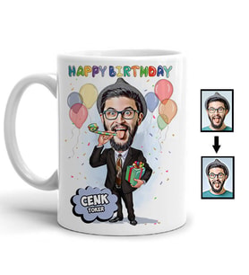 Kişiye Özel Happy Birthday Karikatürlü Kupa Bardak