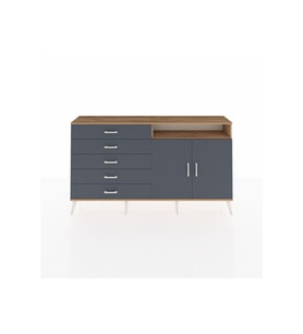 Arges Konsol 2 Raflı 5 Çekmeceli 2 Kapaklı 176x30x99 Çam-Antrasit