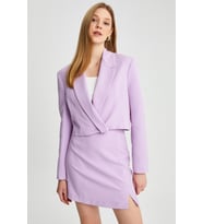 Kadın Kruvaze Crop Blazer Ceket (Açık Lila)