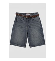 Kadın İndigo Beli Kemerli Bermuda Jean Şort