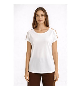Fashion Friends Omuz Detaylı Beyaz Kadın T-Shirt 26Y0195K1