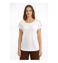 Fashion Friends Omuz Detaylı Beyaz Kadın T-Shirt 26Y0195K1
