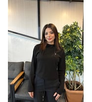  Kadın Standart Fit Kapşonlu Basic Düz Sporcu Sweatshirt (Siyah)