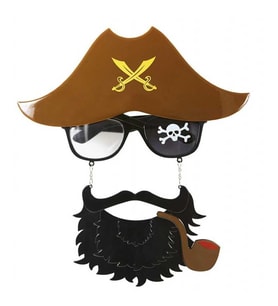 Kahve Renk Şapkalı Siyah Sakallı Pipolu Jack Sparrow Denizci Korsan Gözlüğü 24x25 cm