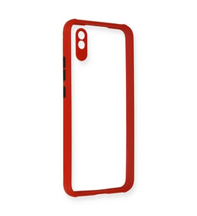 Xiaomi Redmi 9a Kılıf Miami Şeffaf Silikon - Kırmızı