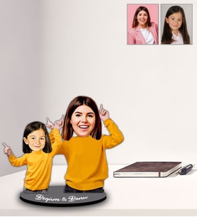 Kişiye Özel Anne Kız Karikatürlü Ahşap Biblo Model-4-Eco