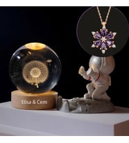Kişiye Özel Işıklı Ahşap Kaideli Karahindiba Temalı Cam Küre 8*6cm Ve LotusKolye