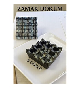 Turk Kapaklı Zamak Döküm Kare Küllük Metal Kül Tablası - Kafe Küllüğü SARI-KAHVE