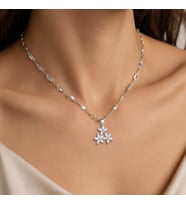 BK Gift Çiçek Figürlü Taşlı Kadın Kolye - Kararma Yapmayan Silver Çelik Kolye