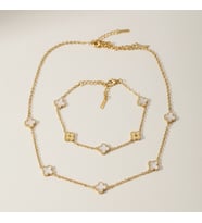 Valmont Accessories Yonca Figürlü Altın Renk 40+5 Cm Kolye 17+5 Cm Bileklik Çelik Kadın Kolye Bileklik Set