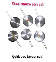 Safir Çelik Sos Tavası Seti 20 cm Ebatlı büyük boy 430 kalite Çelik Sos Tavası 6 adet Çelik Sosluk