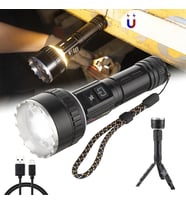 Güçlü LED El Feneri Tam Set - Tripod + Sert Taşıma Çantası + Şarj Kablosu ve Bilek Askılı & Powerbank Özellikli (10 Mod)