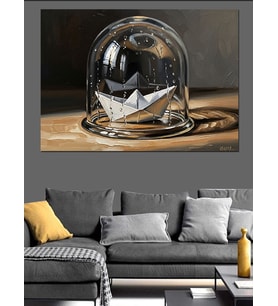Cam Şişe İçinde Kağıt Gemi Dekoratif Kanvas - Mdf Ahşap Tablo