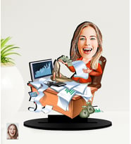 Kişiye Özel Karikatürlü Kadın Bankacı  Hediyesi   MDF Biblo