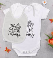 BK Kids Im Pretty Tasarımlı Bebek Body Zıbın ve Mama Önlüğü Hediye Seti - Model 1
