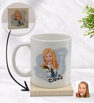 BK Gift Kişiye Özel Kadın Karikatürlü Beyaz Kupa Bardak ve Ahşap Bardak Altlığı Hediye Seti - Model 13