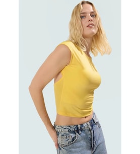 Fitted Vücuda Oturan Kolsuz Örme Bluz Yazlık Rahat Günlük Stil Dayanıklı Malzeme Seçkin (Açık Sarı)