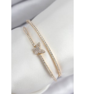 Pirinç Zirkon Taşlı Kelebek Model Gold Renk Kadın Bileklik 5886 - 1OL1677-6002