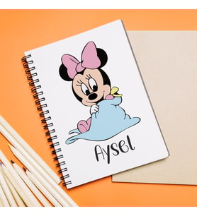 Bebek Minnie Mouse Tasarımlı Defter Kişiye Özel