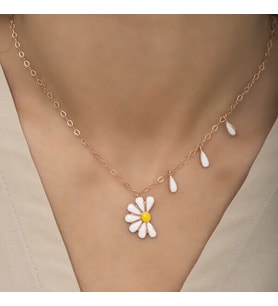Rodyum Rose Papatya Seviyor Sevmiyor 925 Gümüş Ayar Kadın Kolye