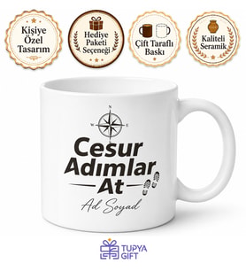 Cesur Adımlar At Yazılı Baskılı Kupa Bardak Motivasyon Hediye