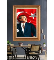 Altın Varaklı Çerçeveli Paspartulu Atatürk Tablo nh402 (Gold)