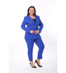 Kadın Büyük Beden Dokuma Atlas Kumaş Pantolon Ceket Takım Elbise 10ctk1657