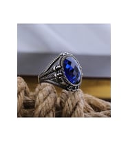 Lacivert Safir Kristal Kesim Taşlı Pençe Model Özel Seri Erkek Gümüş Yüzük