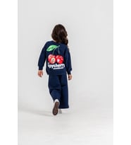 Capybara ve Kiraz Baskılı 3 İplik Sweatshirt & Eşofman Altı Kız Çocuk Alt Üst Takım Lacivert
