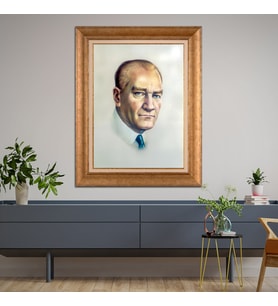 Altın Varaklı Çerçeveli Paspartulu Atatürk Tablo DC0962 (Gold)