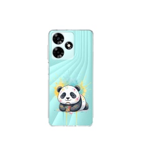 Infinix Hot 30 ile Uyumlu Splash Panda Tasarımlı Şeffaf Silikon Kılıf