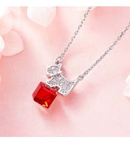 Monemel Swarovski Taşlı Kırmızı  Köpekli Kolye (Altın Kaplama) Sevgililer Günü Hediyesi, Agatha