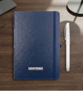 Kişiye Özel İsim Baskılı Defter & İsme Özel Gümüş Renk Roller Kalem (Mavi)