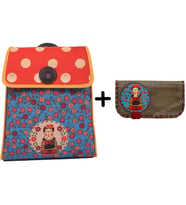 Frida Mavi Figürlü Kapaklı Sırt Çantası Etnik Bohem Style Cüzdan Kombin Yesil