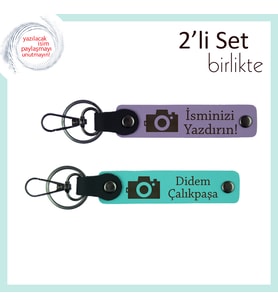 Objektif Arkasına Sığan Aşk, Fotoğraf Temalı Kişisel Anahtarlık Hediyesi, Mor Menekşe-Turkuaz